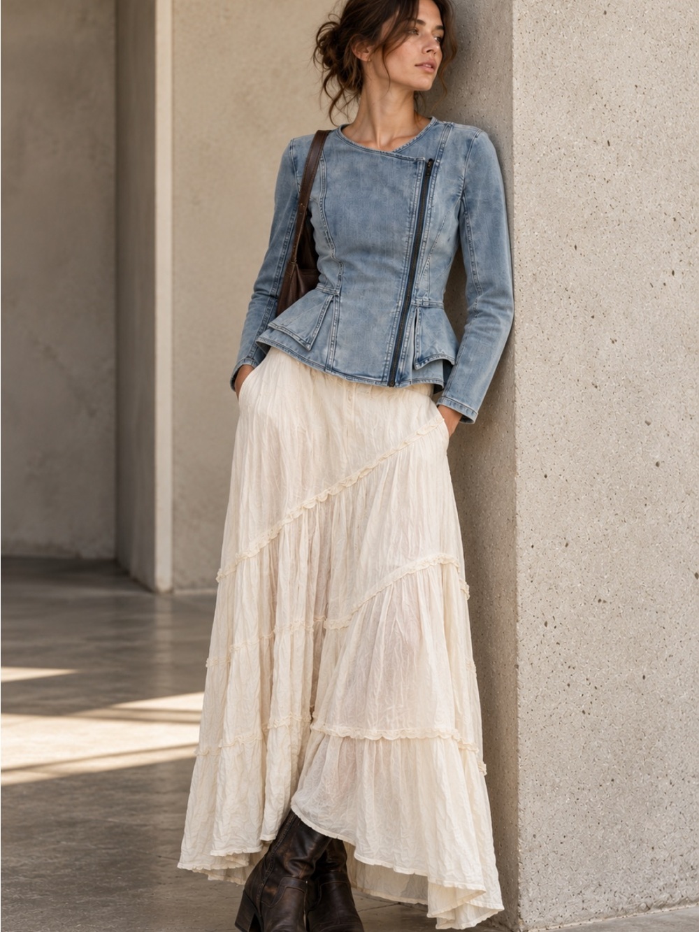 Seed Heritage Asymmetrical Peplum Denim Moto Jacket AU 6 US 2 XS Light Blue